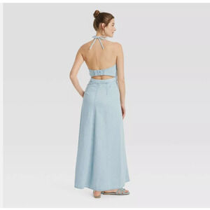 Women's Halter Neck Denim Maxi Dress - Universal Thread Light Blue Size 10 NWT